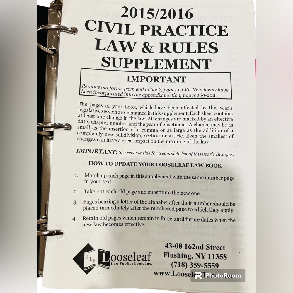 📗Civil Practice Law & Rules of the State of New York-Loose Leaf binder book - Picture 3 of 3